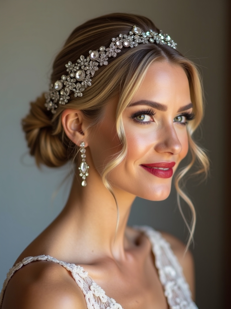 sleek updos with accessories