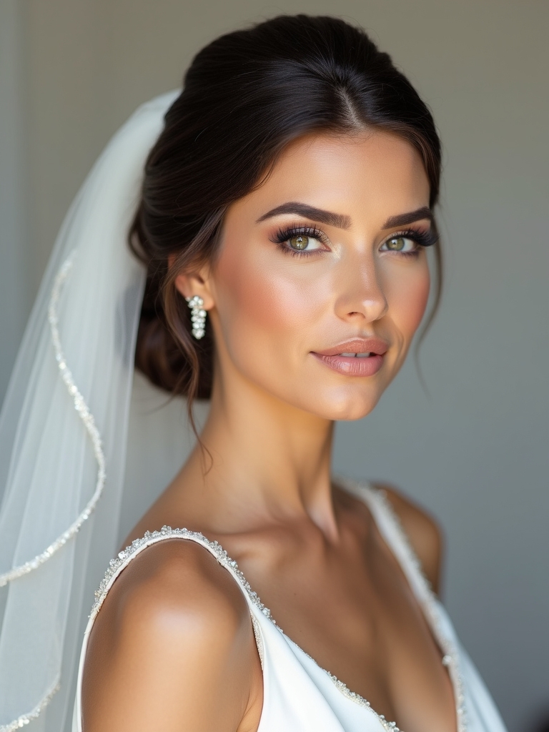 sleek updos with veils
