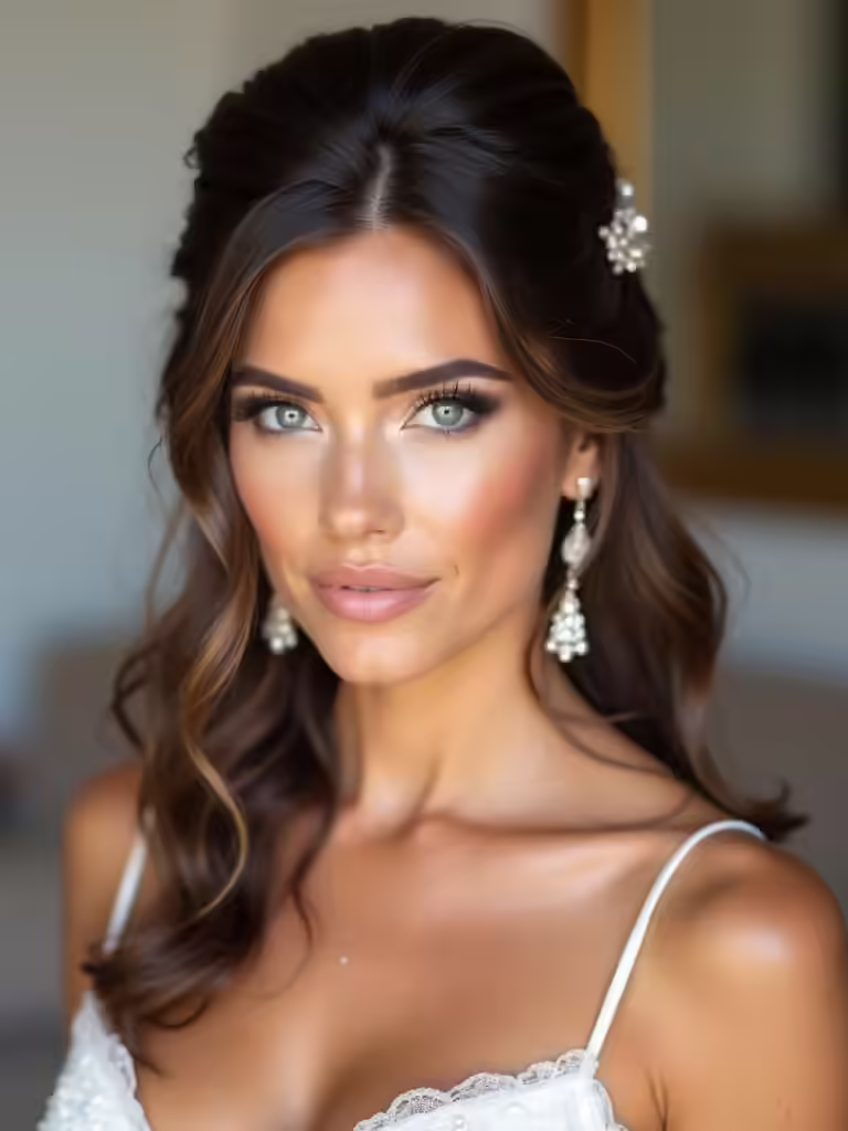 sparkling half up bridal style