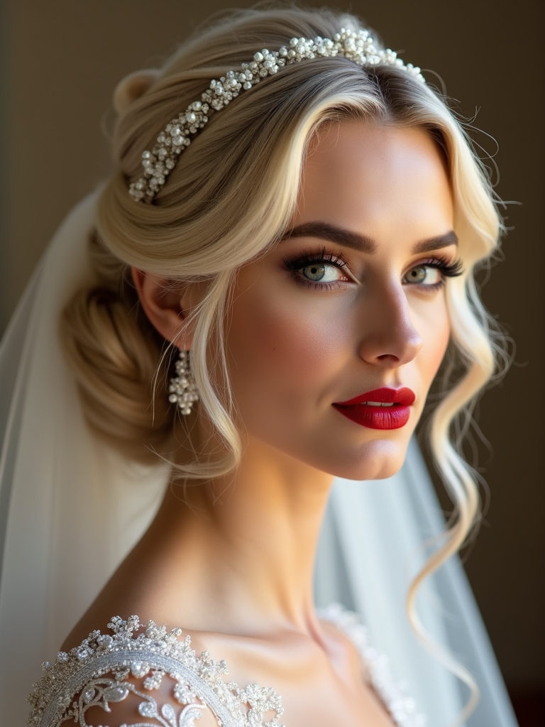 twisted updo with veil