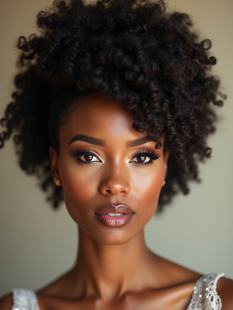 voluminous afro with sculpted edges