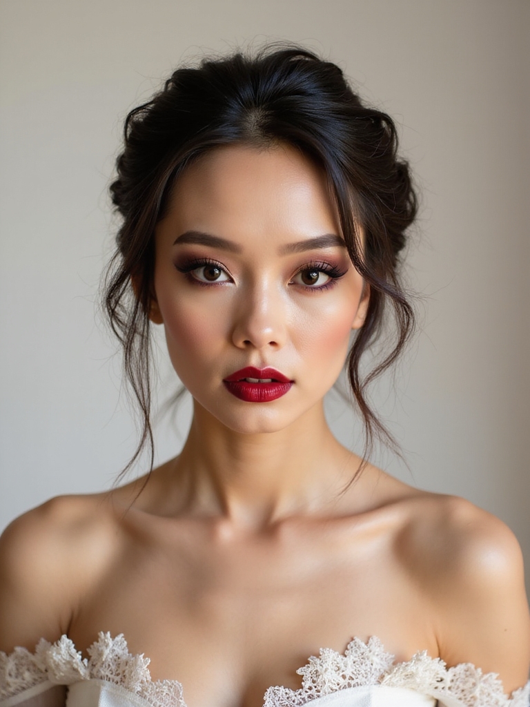 bold red lips smoky eyes