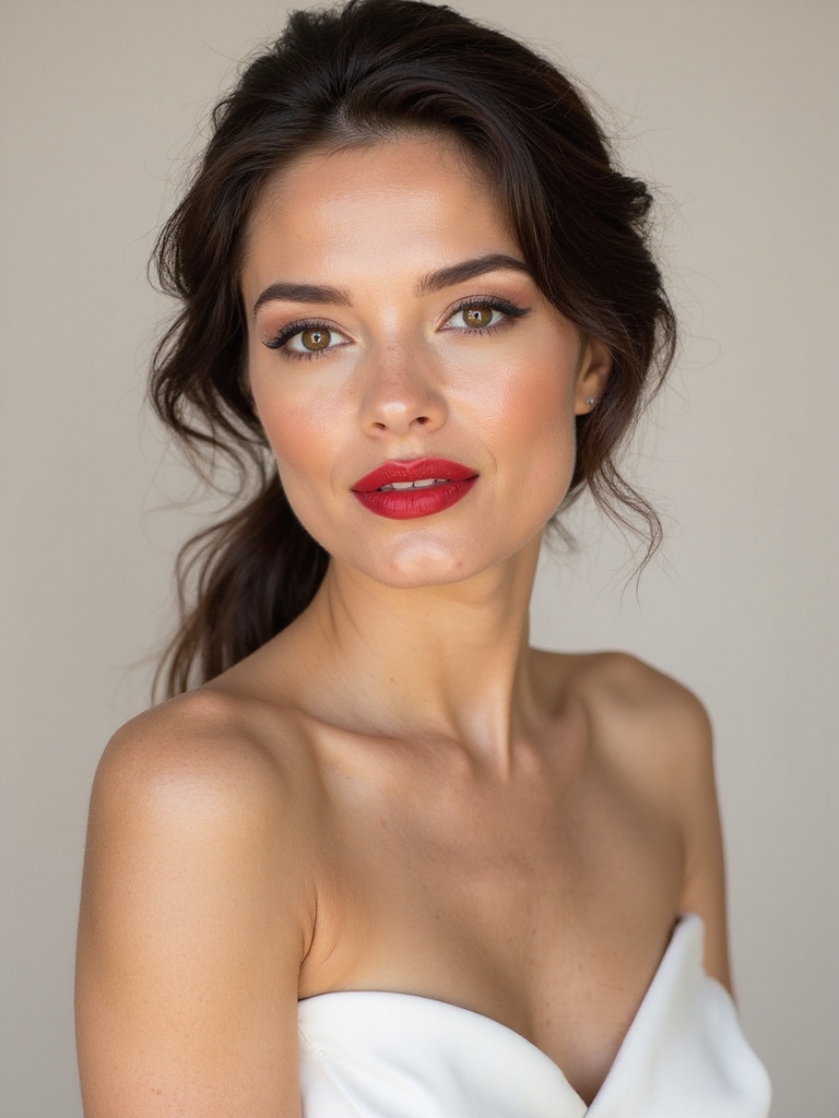 bold red lips soft eyes