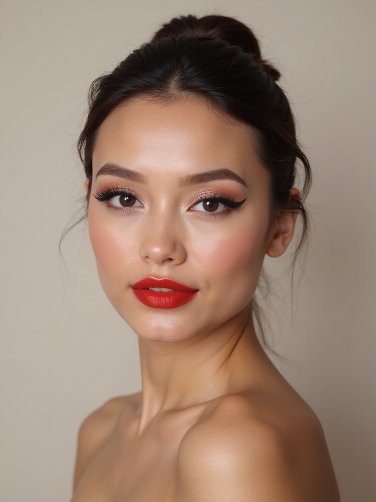 bold red lips winged liner