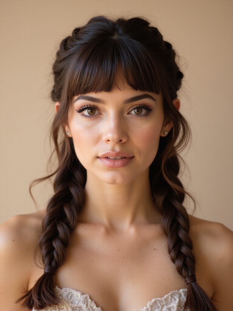braided crown with curtain bangs