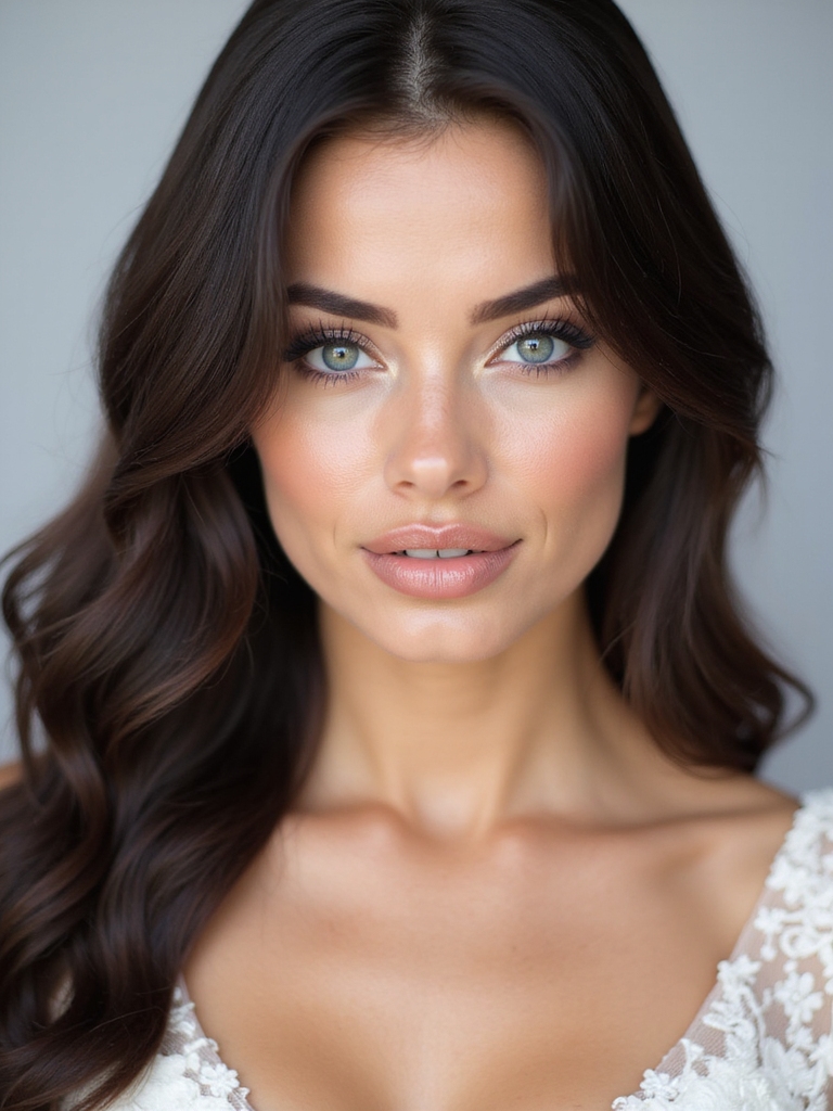 brunette bride blue eyes