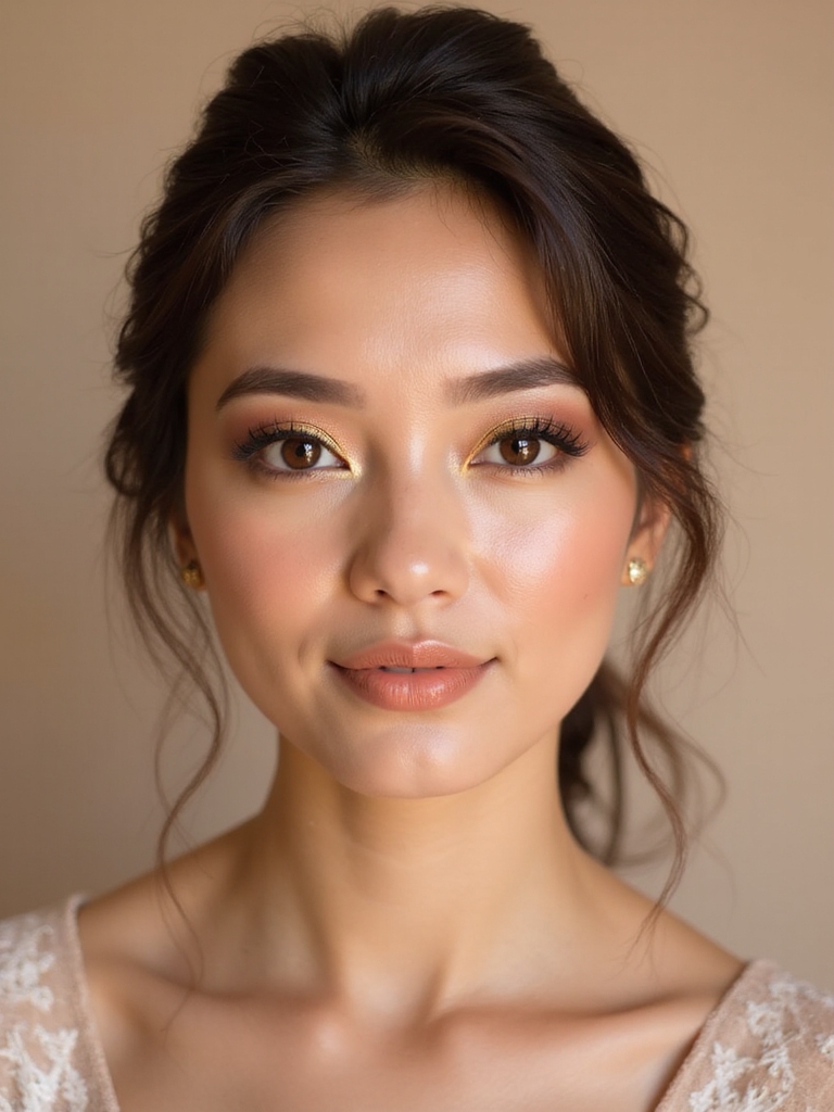elegant gold toned bridesmaid makeup