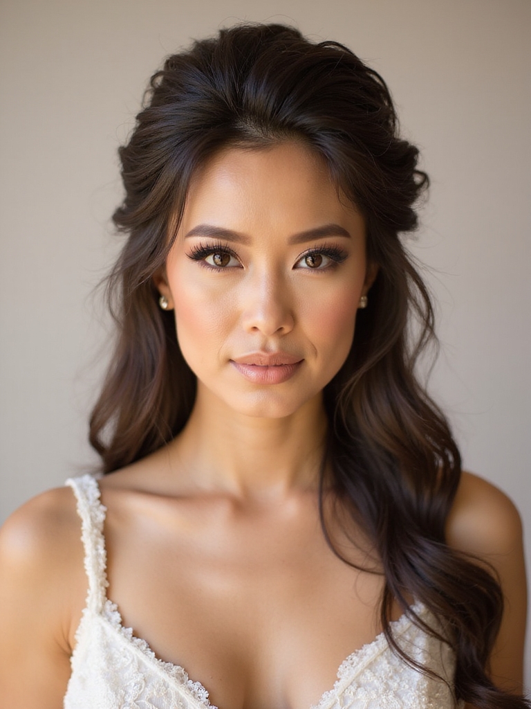 elegant voluminous half up hairstyle