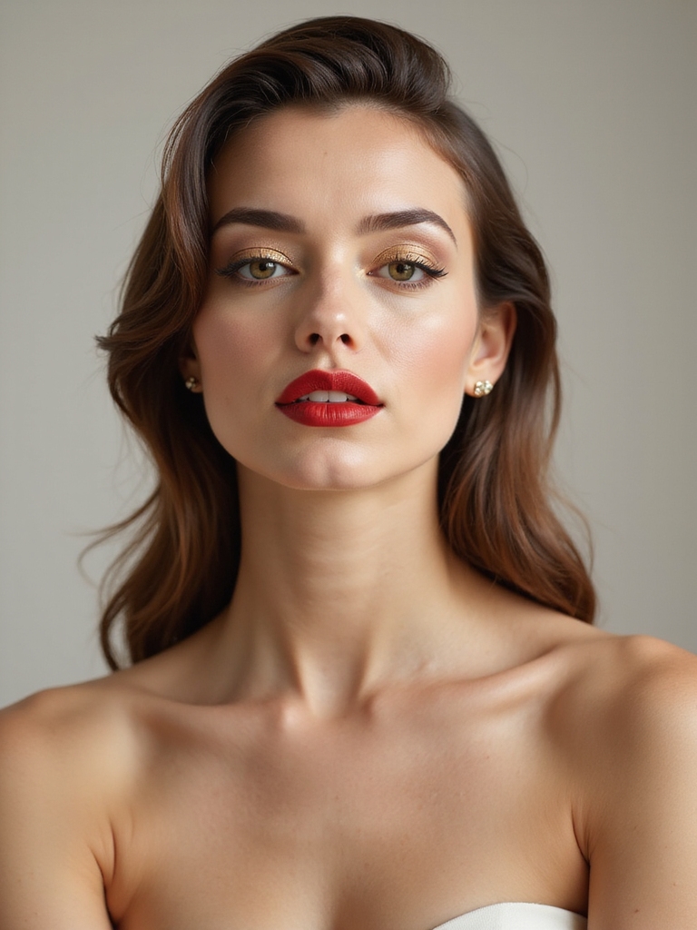 gold eyeshadow red lips