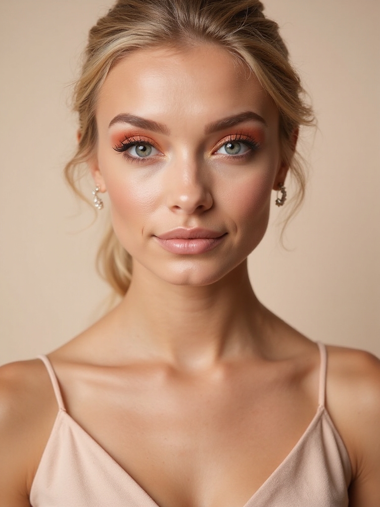 peach eyeshadow enhances blonde