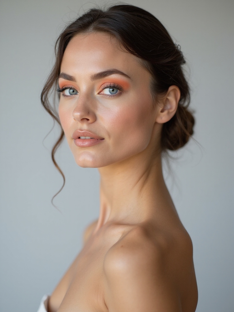 peach tones enhance blue eyes