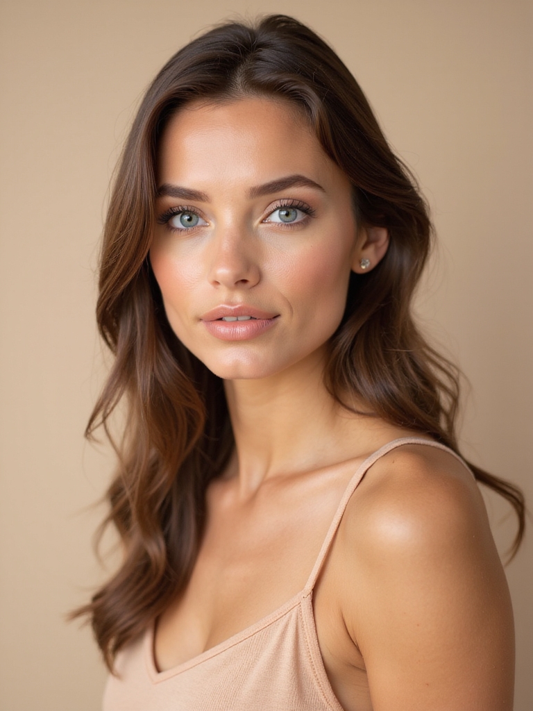 peach tones enhance blue eyes