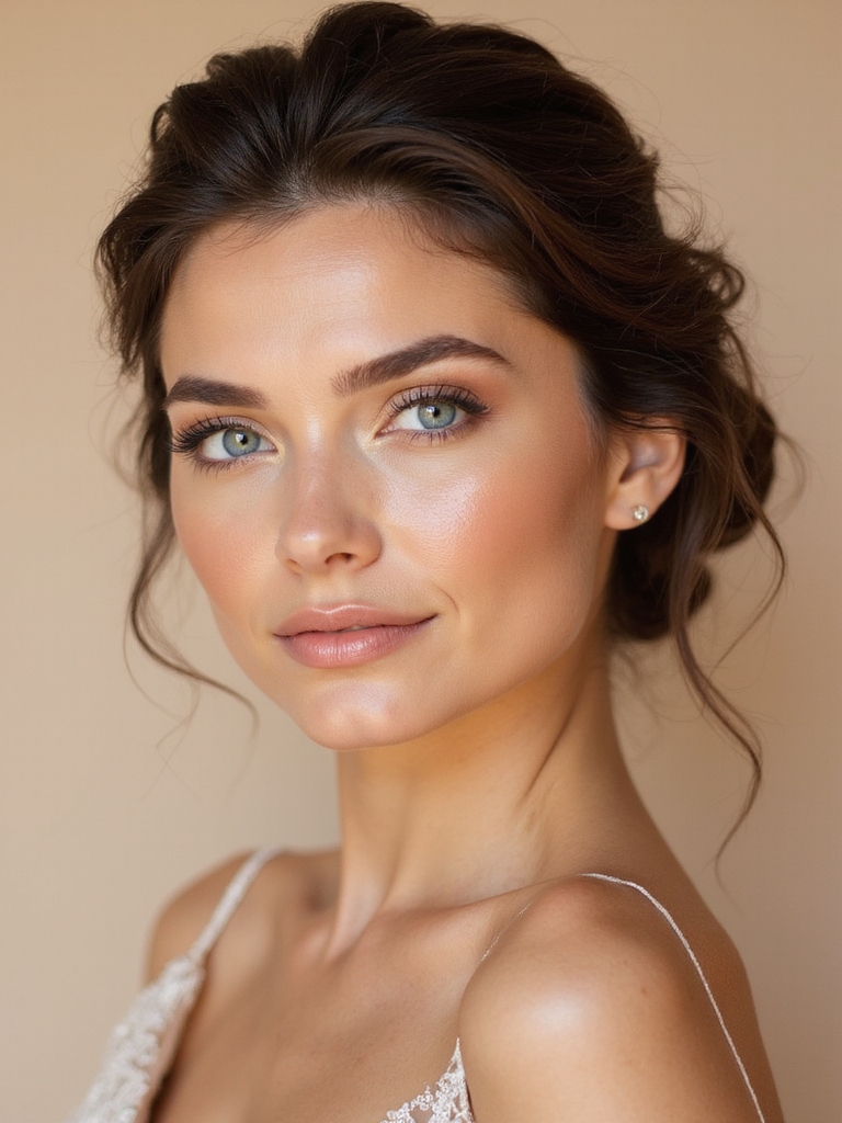 peach tones enhance blue eyes