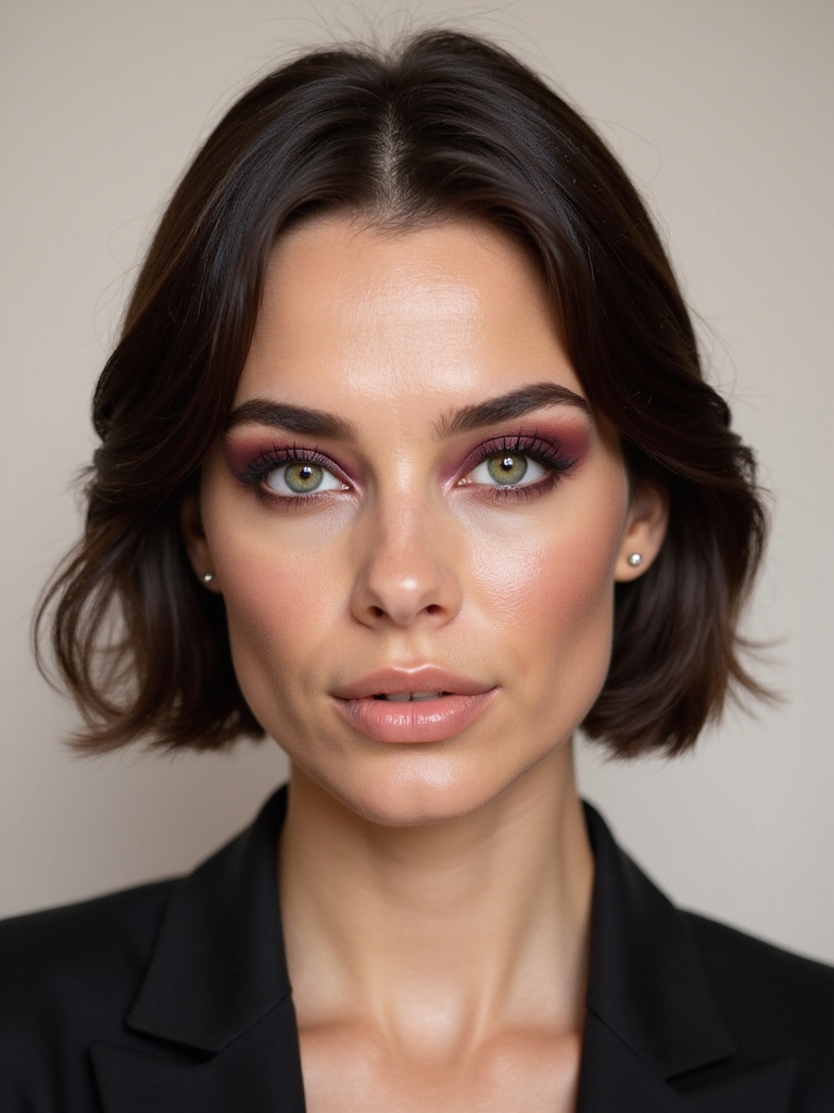 plum shadows enhance green eyes