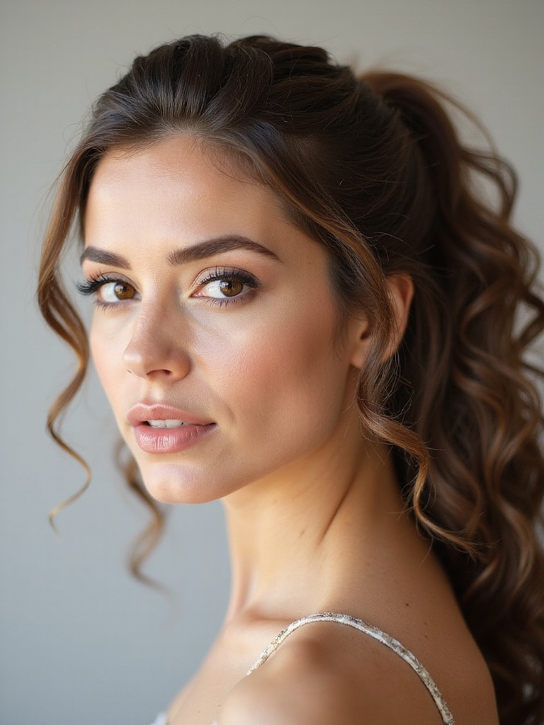 romantic curled half up ponytail