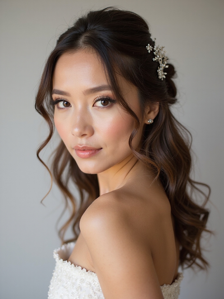 romantic half up hairstyle accents