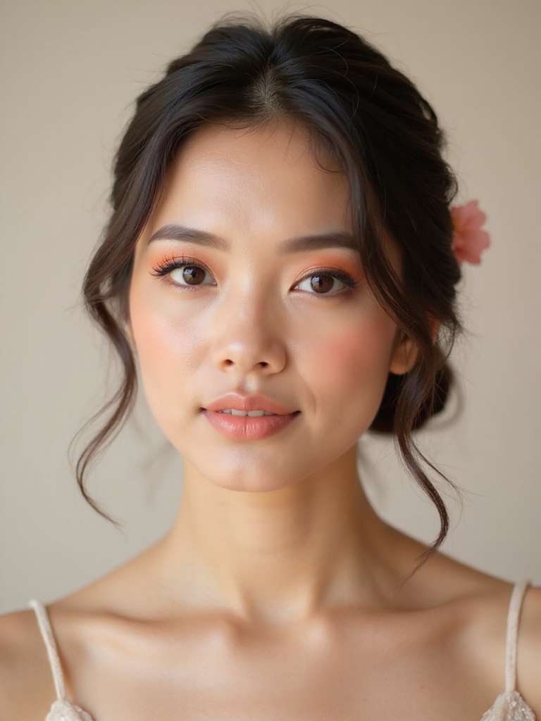 romantic peach coral bridal makeup