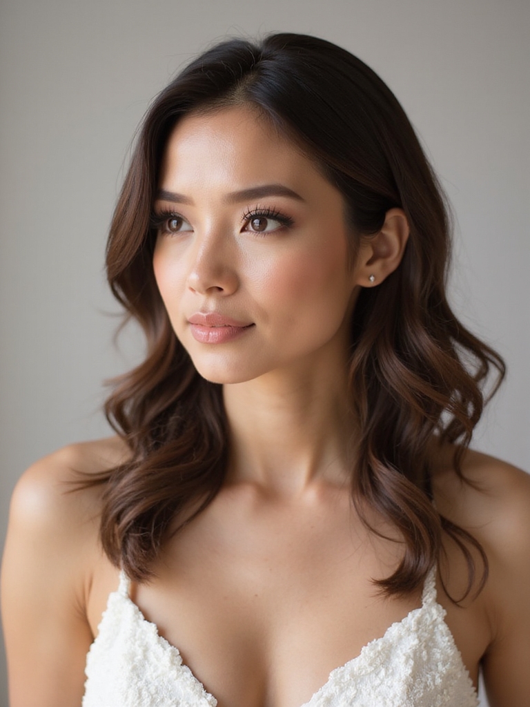sleek center parted wedding hairstyle