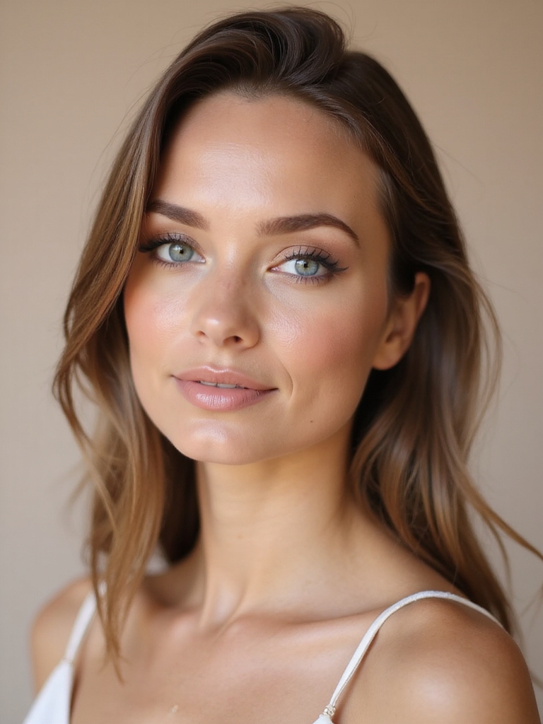 soft nude eyeshadows enhance blue