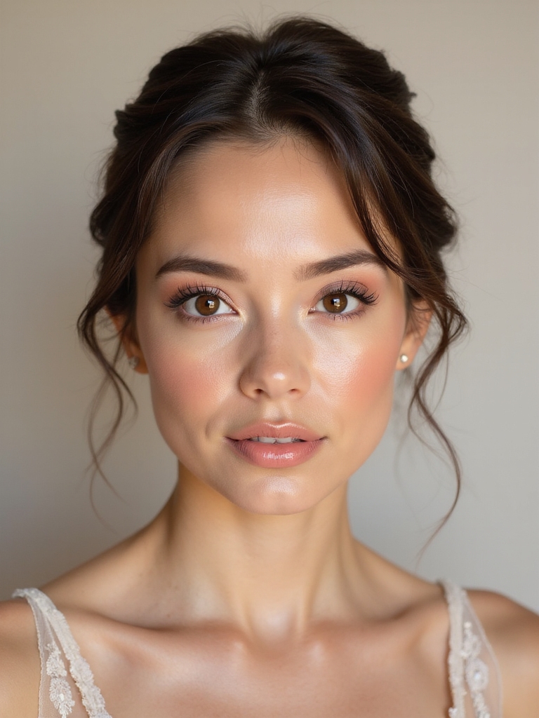 soft peach pink bridal makeup