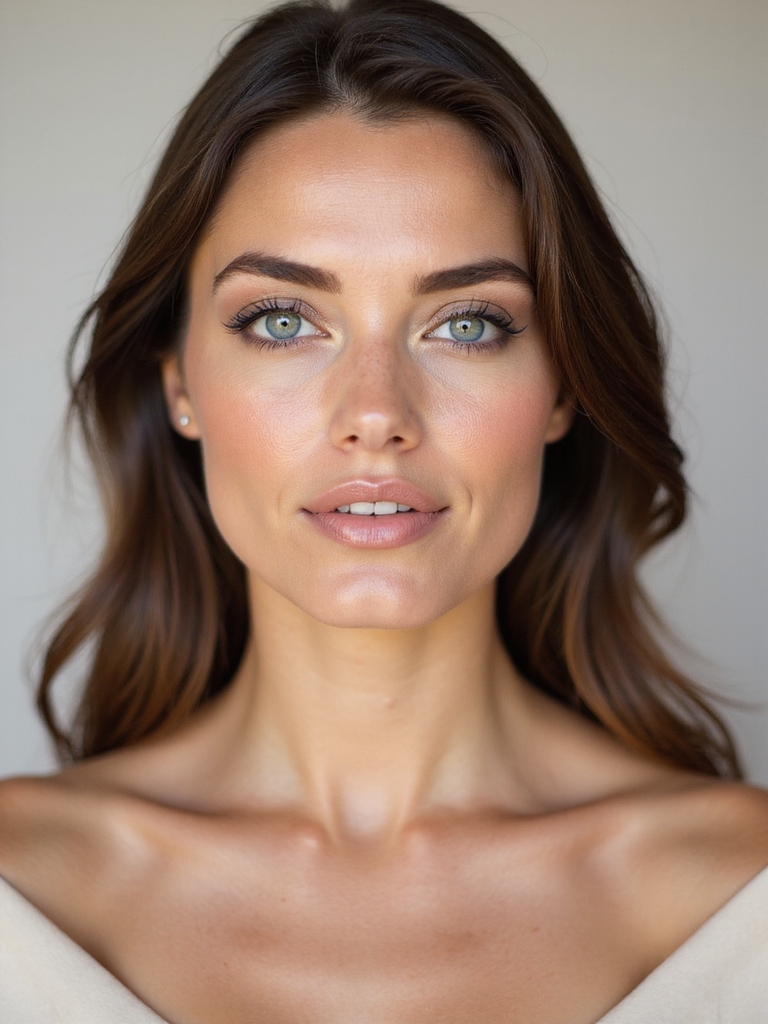 soft taupe enhances blue eyes