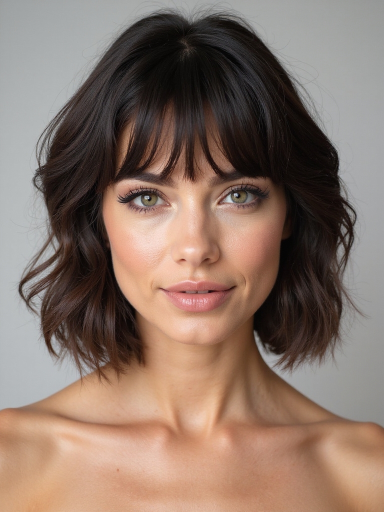tousled lob with bangs