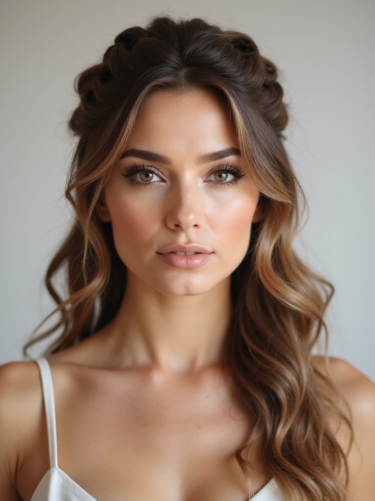voluminous braided half up style