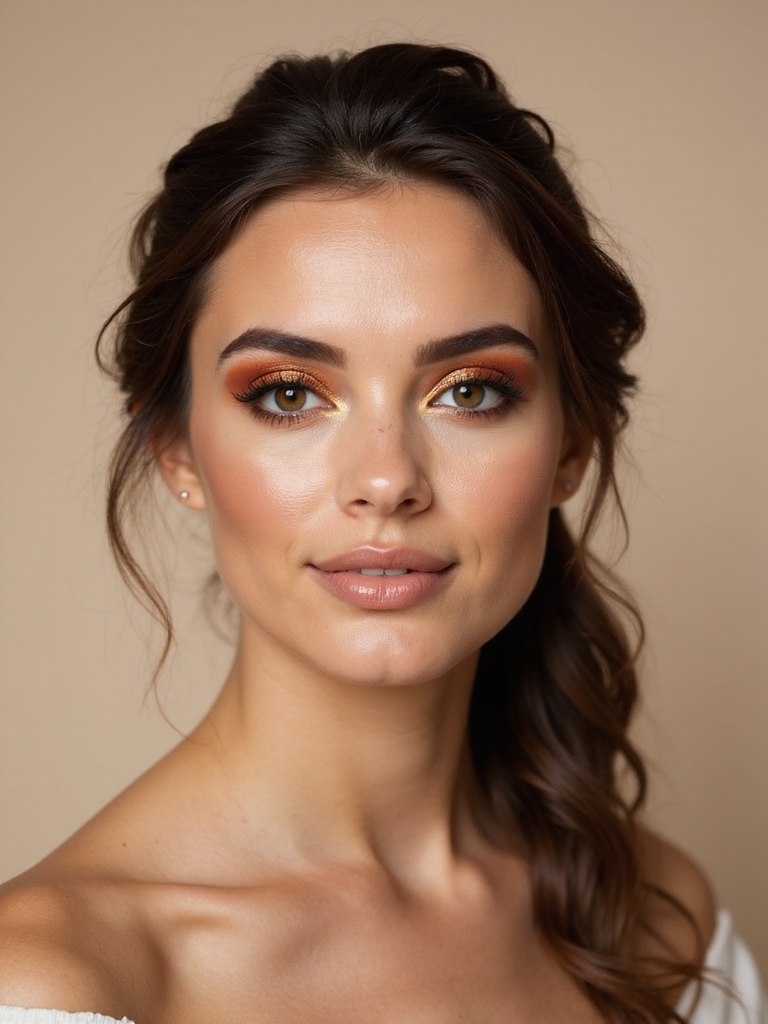 warm metallic fall bridesmaid eyes